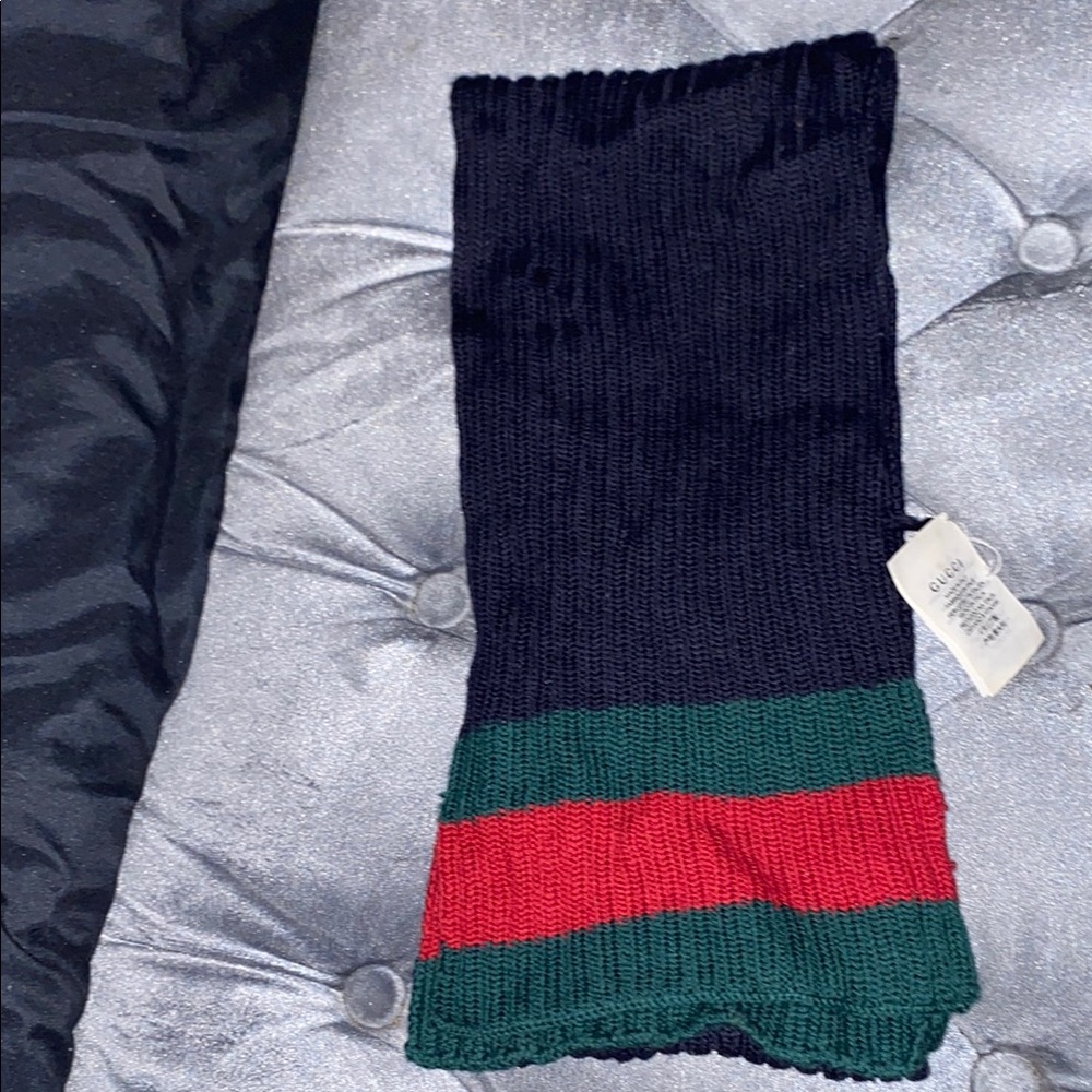 Gucci Black Scarf with Red and Green Accents